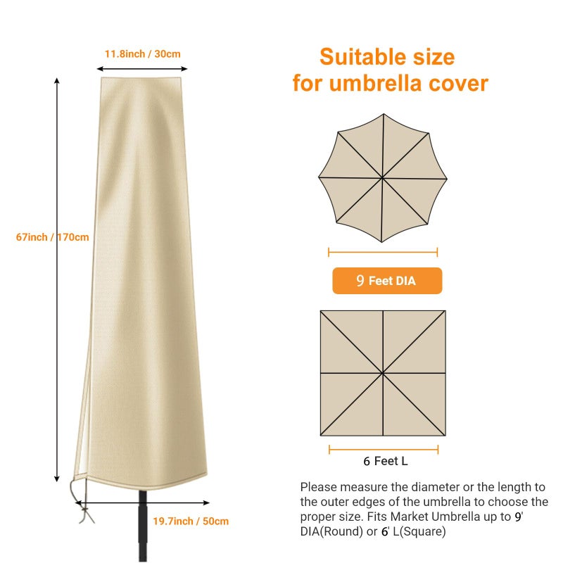 OKPOW Umbrella Covers for Outdoor Umbrellas - Small Patio Umbrella Cover for 6 ft to 9 ft Outdoor Table Umbrella - Waterproof Windproof Anti-UV Garden Parasol Covers, Khaki - Image 3